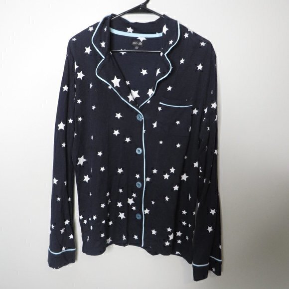 COZY ZOE star Printed pajama button front‎ Shirt sz S - Picture 1 of 5